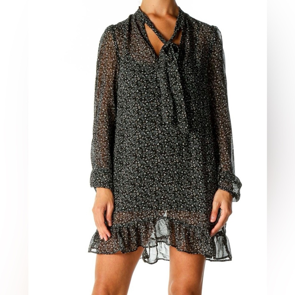 Free People Retro Shift Dress Black White Floral Sheer Dress Size XS
